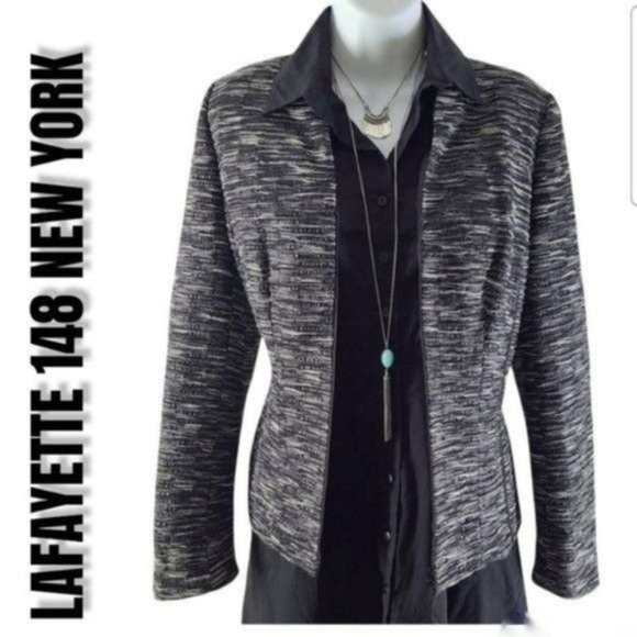 Lafayette 148 New York  Zip Up Fitted Blazer Black White Size 8 - Picture 1 of 11